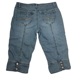 Y2K Denim Capri Pants Womens Size 14 Blue Cropped Jeans Button Hem Retro 2000s